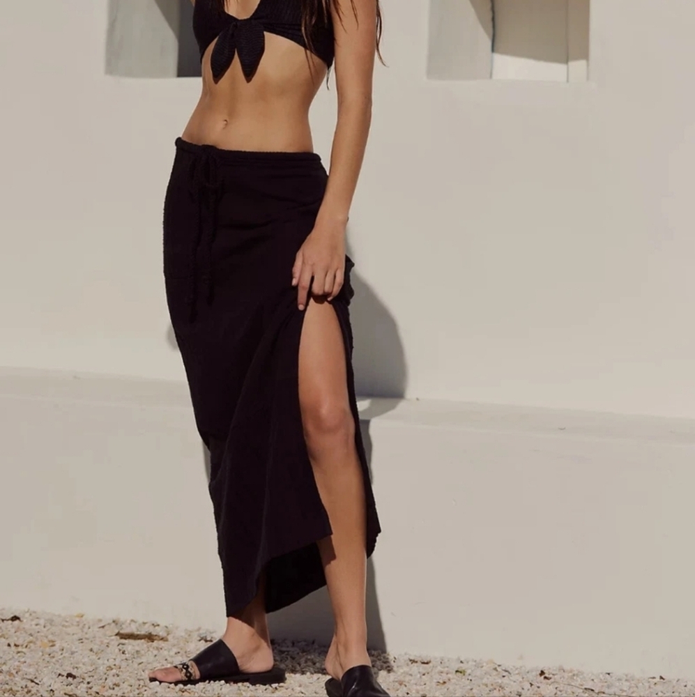 Free People In The Spotlight Gauzy Skirt Black Natural Cotton Boho Beach Small